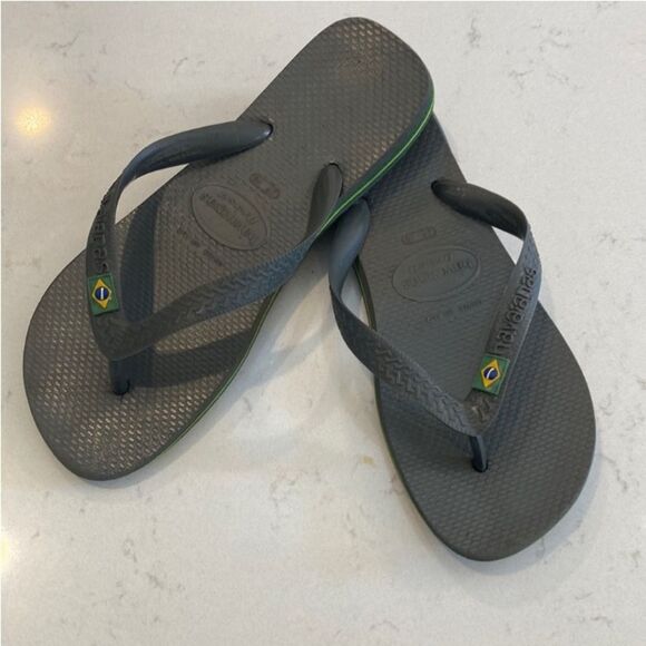 Havana's Brazil Army Green Grey Rubber Flip Flops size 7/8 - Picture 1 of 6